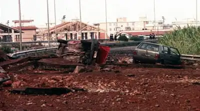 Italian anti-mafia judge Giovanni Falcone, his wife, Francesca Morvillo, and three bodyguards were killed in a bomb explosion on Palermo's motorway near Capaci, Sicily in 1992 [EPA]