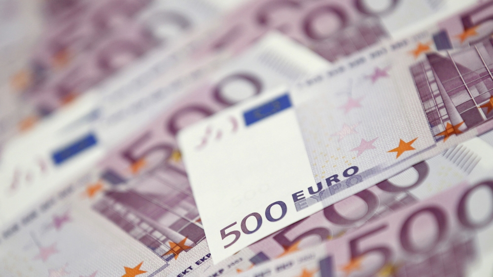 File photo of 500 euro notes in a photo illustration at a bank in Seoul