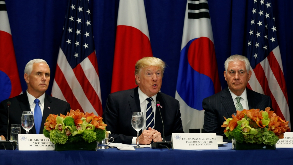 U.S. President Donald Trump meets with South Korean President Moon Jae-in and Japanese Prime Minister Shinzo Abe in New York