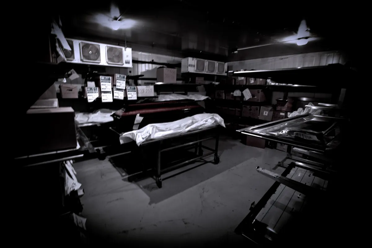 The remains of an identified person in the morgue of Pristina hospital waiting to be delivered to the surviving family members.