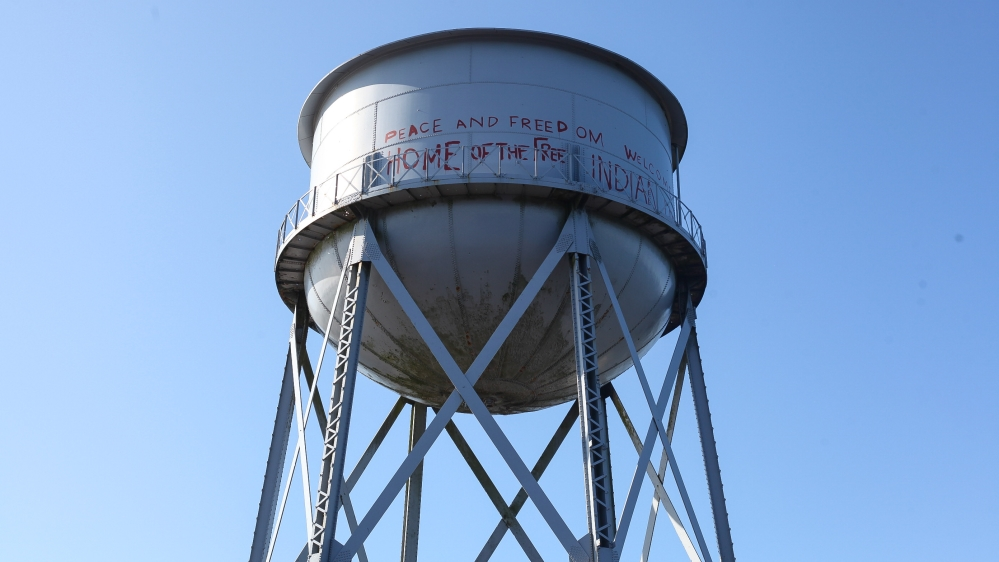 Veterans wrote slogans on buildings and a water tower during their 19-month occupation