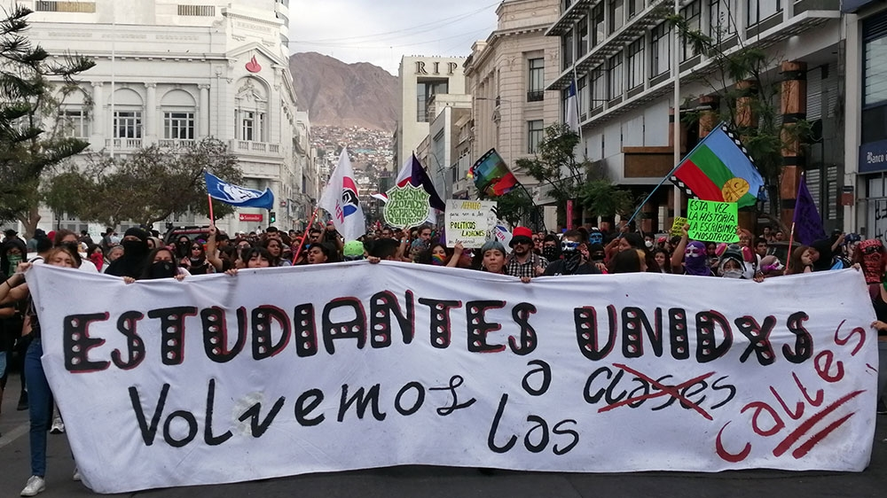 High school students march in Antofagasta, in northern Chile