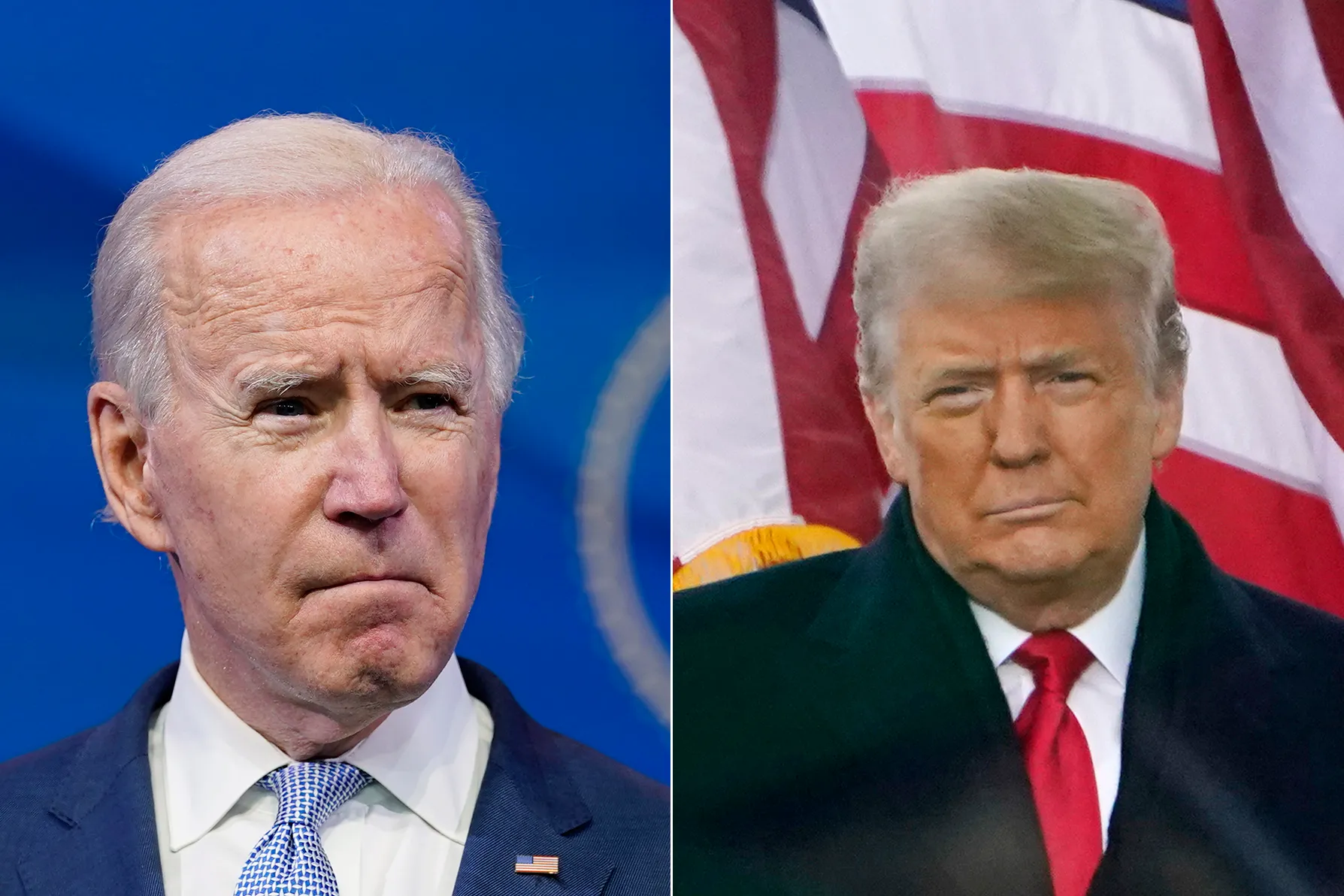 Joe Biden and Donald Trump each had deeply different messages to the nation after rioters stormed the US Capitol [AP Photo] (AP Photo)